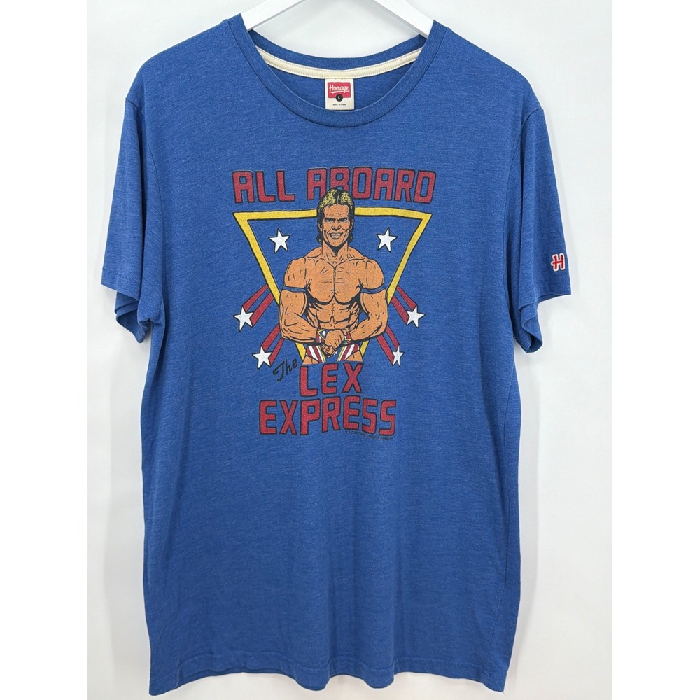 Homage Lex Luger Lex Express Wrestling Graphic T-Shirt Blue Mens Large